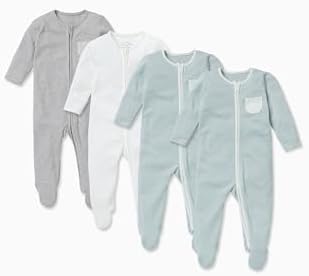 MORI Baby Unisex Clever Sleepsuit 4-Pack with Two Way Zip