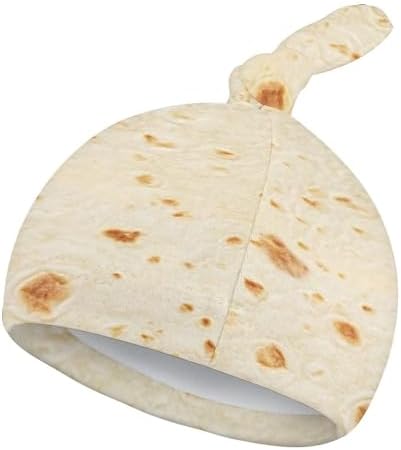 Burrito Tortilla Pattern Baby Newborn Hat Set Top Knot Beanie
