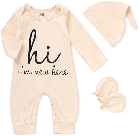 GRNSHTS Newborn Baby Boy Romper Set with Hat and Gloves 3PCS