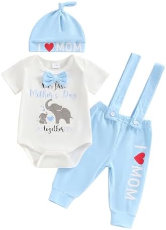 Newborn Baby Boy First Moms Day Outfit - Funny Letters Set
