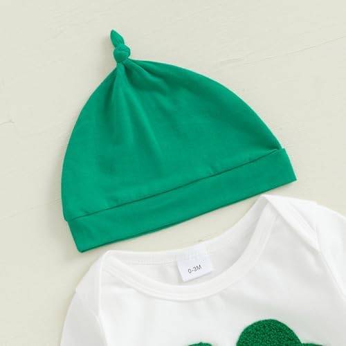 St Patricks Day Clover Romper 3-Piece Set for Baby Boys