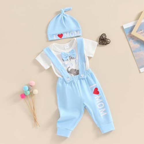 Newborn Baby Boy First Moms Day Outfit - Funny Letters Set