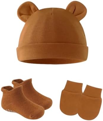 ZURLEFY Newborn Baby Hat Socks Mittens Set