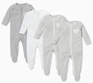 MORI Baby Unisex Pajamas Sleepsuit 4-Piece Set with Two-Way Zip