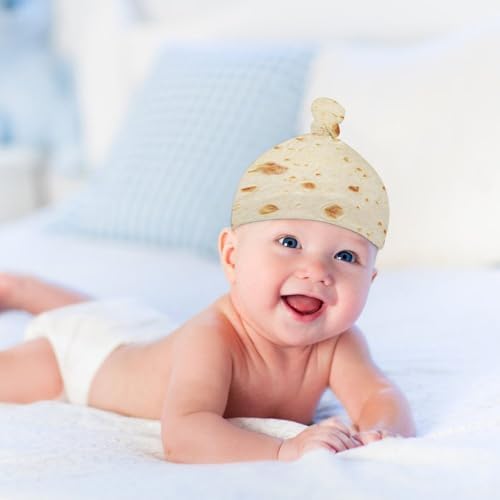Burrito Tortilla Pattern Baby Newborn Hat Set Top Knot Beanie