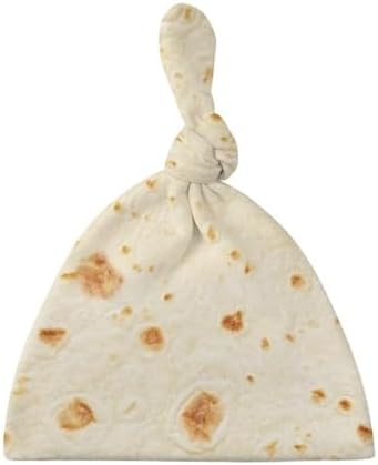 Burrito Tortilla Pattern Baby Newborn Hat Set Top Knot Beanie
