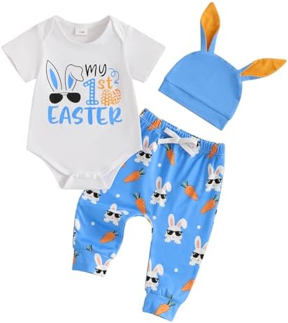 Easter Baby Boys Wall-E Carrot Letter Print Romper Set