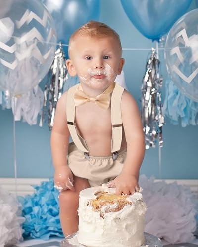Bow Tie First Birthday Suspenders Diaper Cover Sparkling Crown for Baby Boys