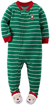 Carters Little Boys 1-Piece Fleece Christmas PJs 2T Green Stripe 1