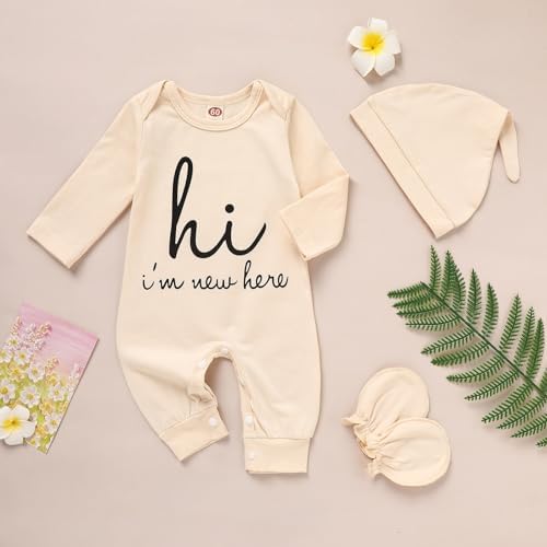 GRNSHTS Newborn Baby Boy Romper Set with Hat and Gloves 3PCS