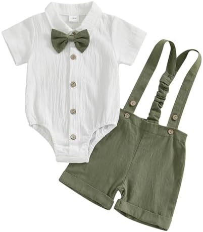 Summer Baby Boy Formal Suit with Bowtie and Suspenders 2Pcs Set