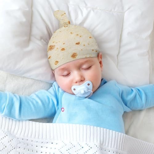 Burrito Tortilla Pattern Baby Newborn Hat Set Top Knot Beanie