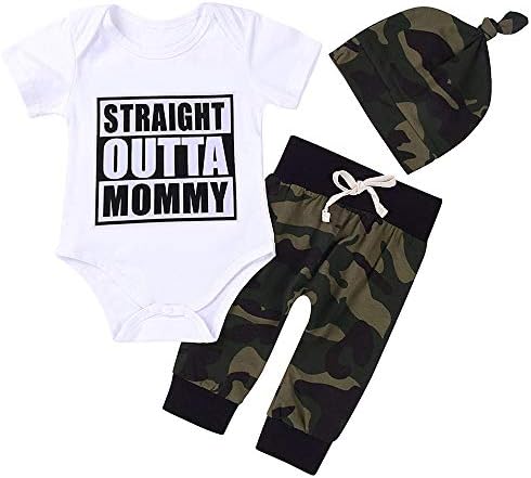 Cute 3-Piece Romper Camouflage Pants Hat Set for Newborn Boys
