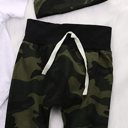 Cute 3-Piece Romper Camouflage Pants Hat Set for Newborn Boys