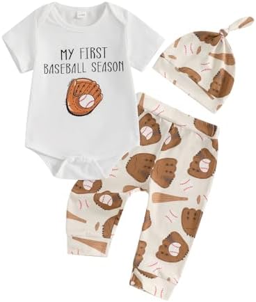My First Baseball Season Baby Boy Outfit Soft Cotton Romper and Pants
