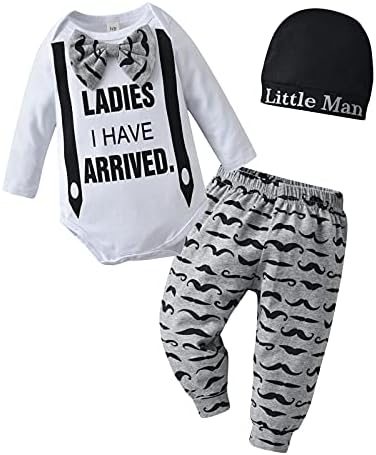 KuKitty Newborn Baby Boy Clothes 3-Piece Set Romper Pants Hat