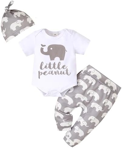 Cute Baby Boys Romper Bodysuit Set with Elastic Waist Cute Elephants