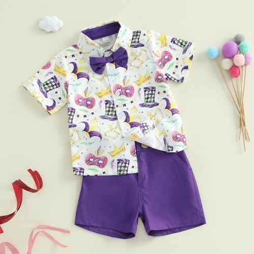 Mardi Gras Toddler Boy Outfit Set with Bowtie