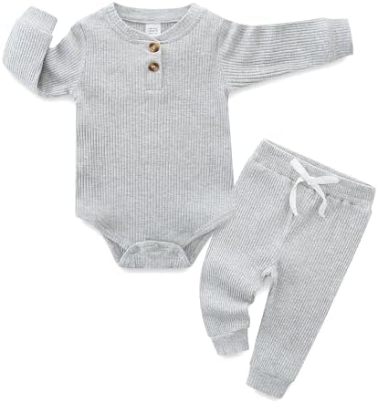 Hikido Newborn Baby Romper Set Cotton Long Sleeve Tops Pants 2PCS
