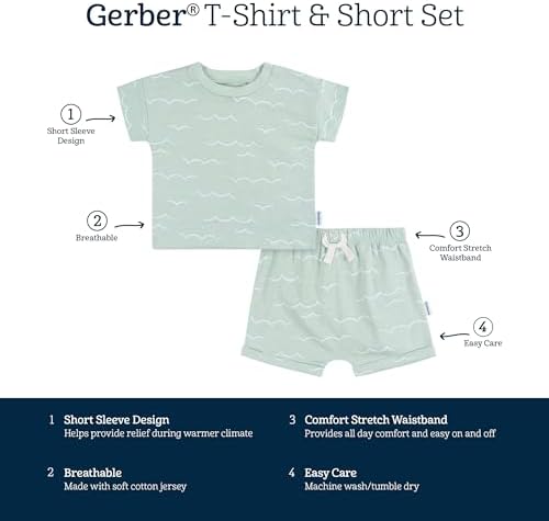 Gerber Baby Boys Lightweight T-Shirt and Shorts Set