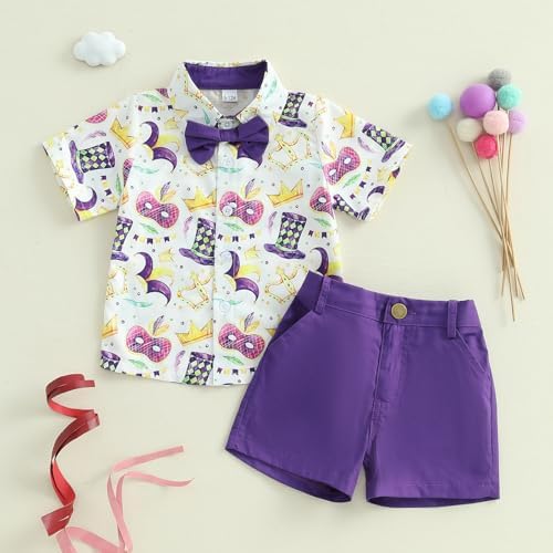 Mardi Gras Toddler Boy Outfit Set with Bowtie