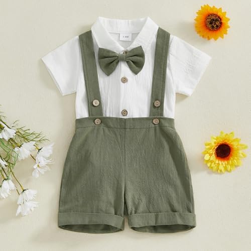 Summer Baby Boy Formal Suit with Bowtie and Suspenders 2Pcs Set