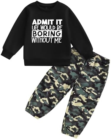 WDeHow Toddler Kids Baby Boy Fall Outfits - Trendy Fall Camouflage Sweater Set