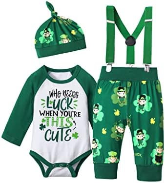 Queenstyle St Patricks Day Baby Boy Outfit 3Pcs Set