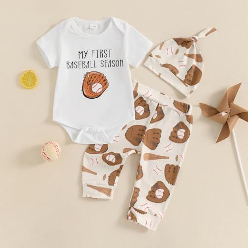 My First Baseball Season Baby Boy Outfit Soft Cotton Romper and Pants