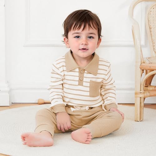 Molgkyo Newborn Baby Boy Romper Pants Set Ribbed Striped FallWinter Outfits