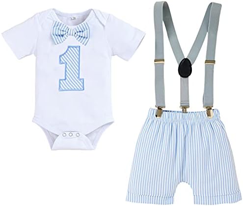 GRNSHTS Baby Boy First Birthday Bow Tie Romper Set