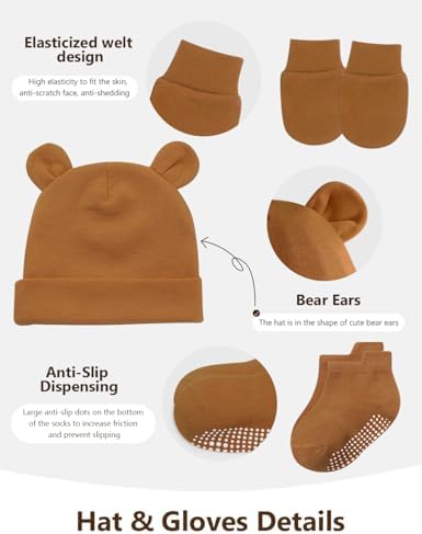 ZURLEFY Newborn Baby Hat Socks Mittens Set