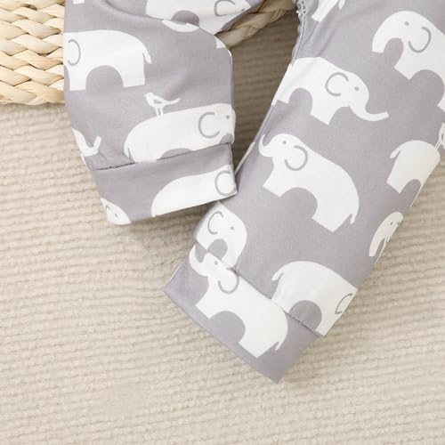 Cute Baby Boys Romper Bodysuit Set with Elastic Waist Cute Elephants