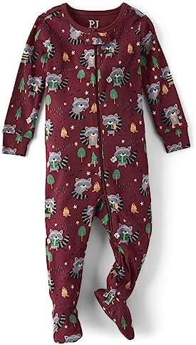 The Childrens Place Baby Boys Cotton Zip Front Pajama with Raccoon Print