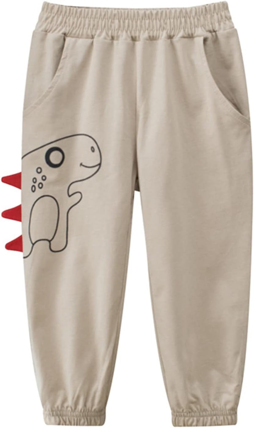 Funny Dinosaur Toddler Boy Sweatpants with Reinforced Waistband Eco-Friendly Elastic