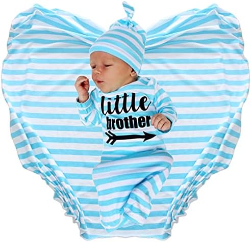 3 Piece Set for Newborn Boys Gown Blanket and Hat