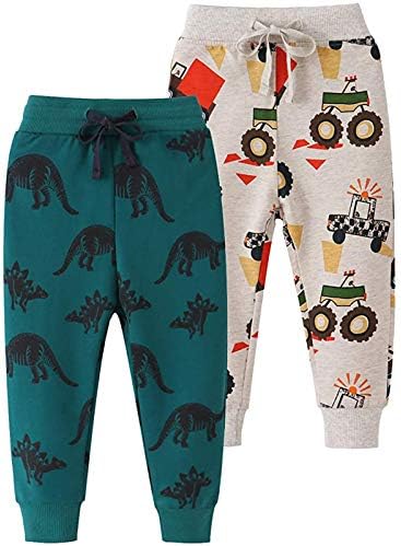 Dinosaur Car Animal Print Drawstring Elastic Jogger Pants for Boys
