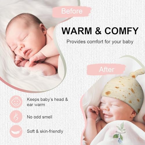 Burrito Tortilla Pattern Baby Newborn Hat Set Top Knot Beanie