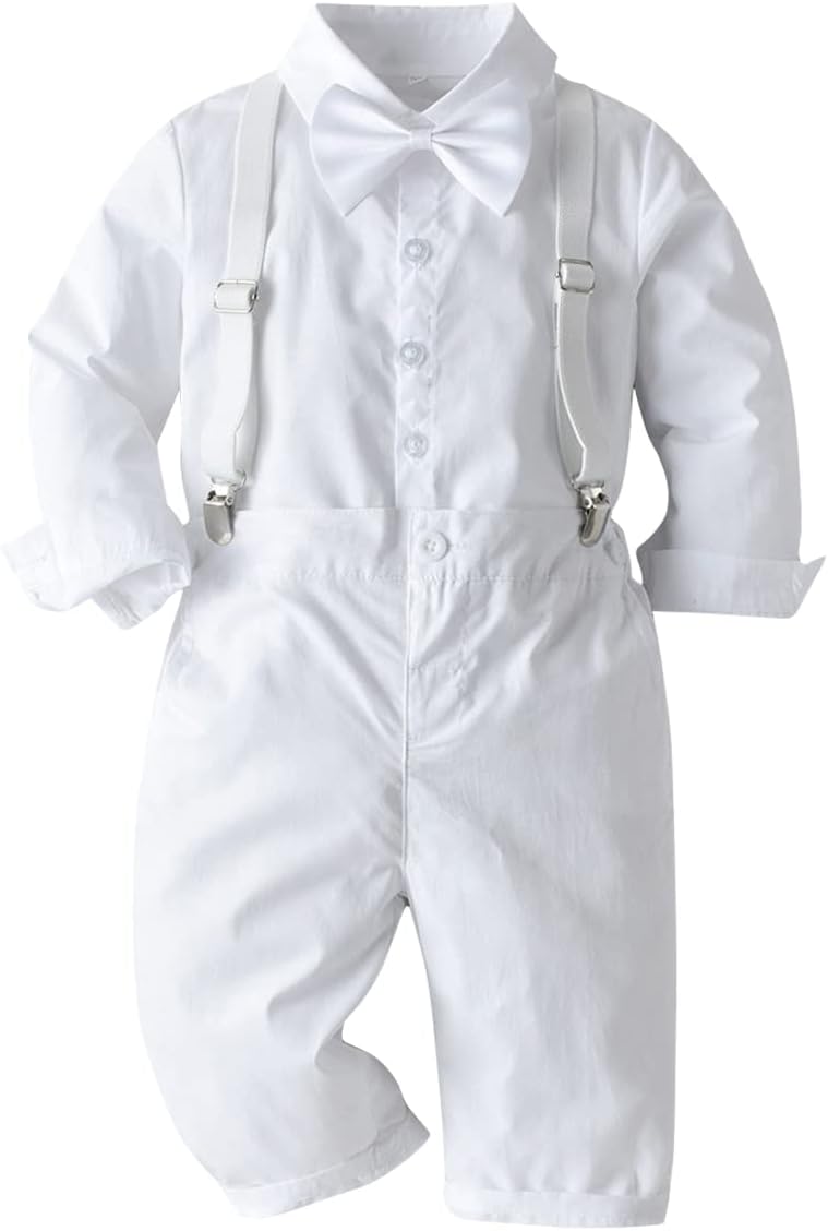 IDOPIP Toddler Christmas Tuxedo Suit with Bowtie suspenders