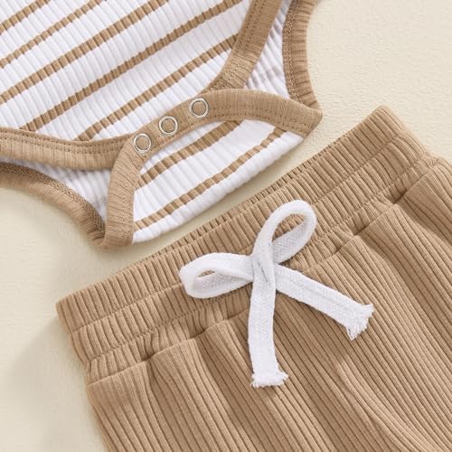 Molgkyo Newborn Baby Boy Romper Pants Set Ribbed Striped FallWinter Outfits
