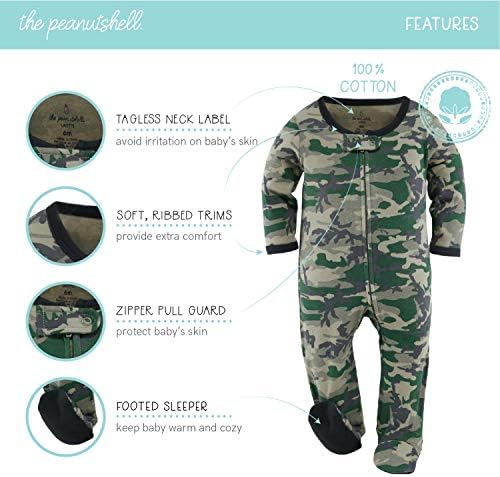 Peanutshell Camo Dinosaur Footed Sleepers for Boys