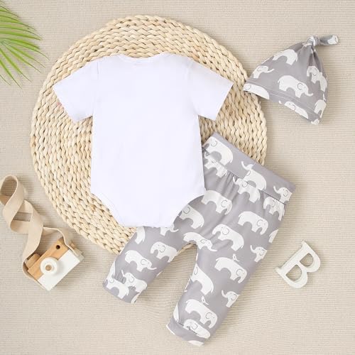 Cute Baby Boys Romper Bodysuit Set with Elastic Waist Cute Elephants