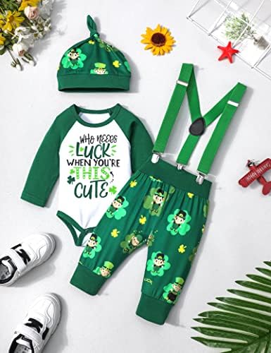 Queenstyle St Patricks Day Baby Boy Outfit 3Pcs Set
