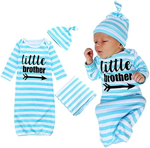 3 Piece Set for Newborn Boys Gown Blanket and Hat