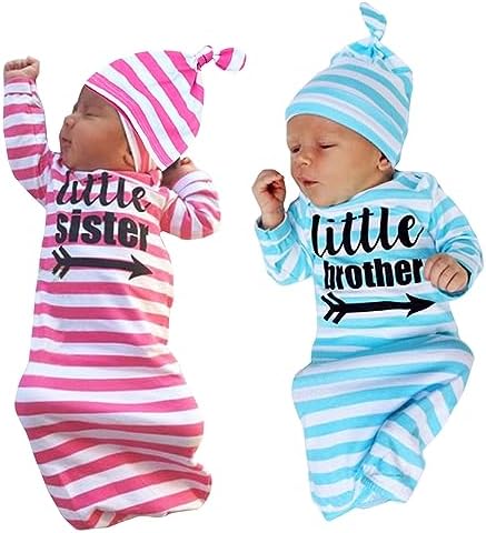 Cozy Twin Sleep Gowns with Hats for Newborns Buffy Buzz Twins