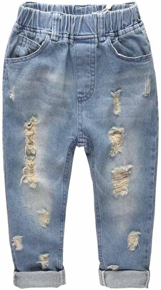 KIDSCOOL SPACE Baby Little Girls Ruffled Elastic Waist Jeans Unique Design