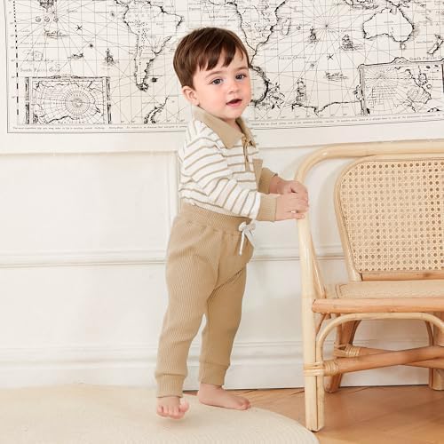 Molgkyo Newborn Baby Boy Romper Pants Set Ribbed Striped FallWinter Outfits