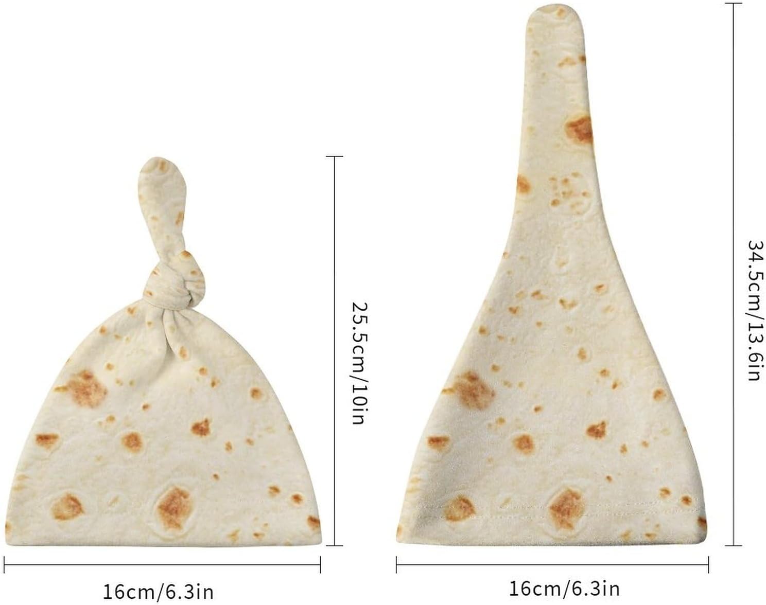 Burrito Tortilla Pattern Baby Newborn Hat Set Top Knot Beanie