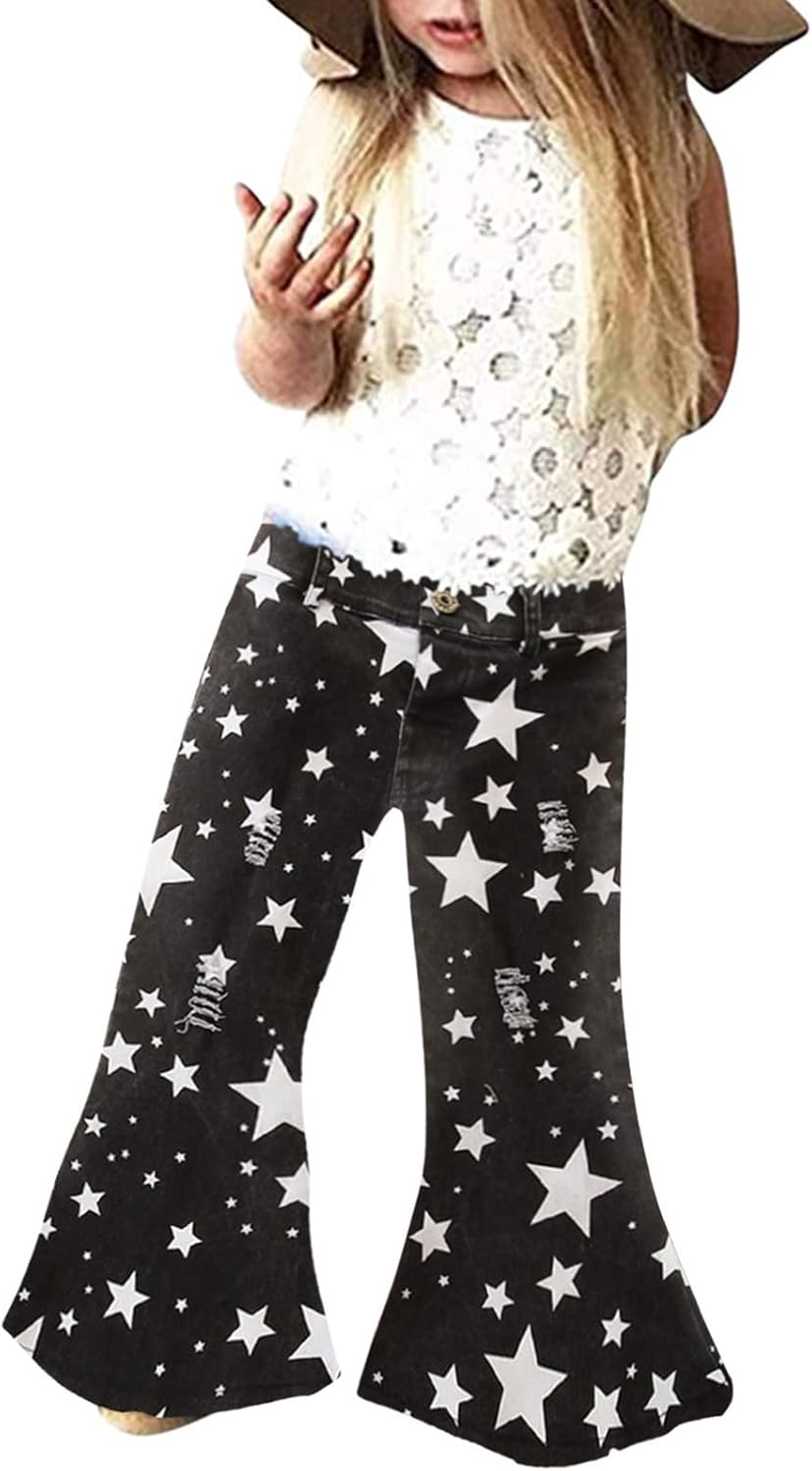 Adorable Spots Stars Ruffle Ripped Toddler Jeans 1-6Y