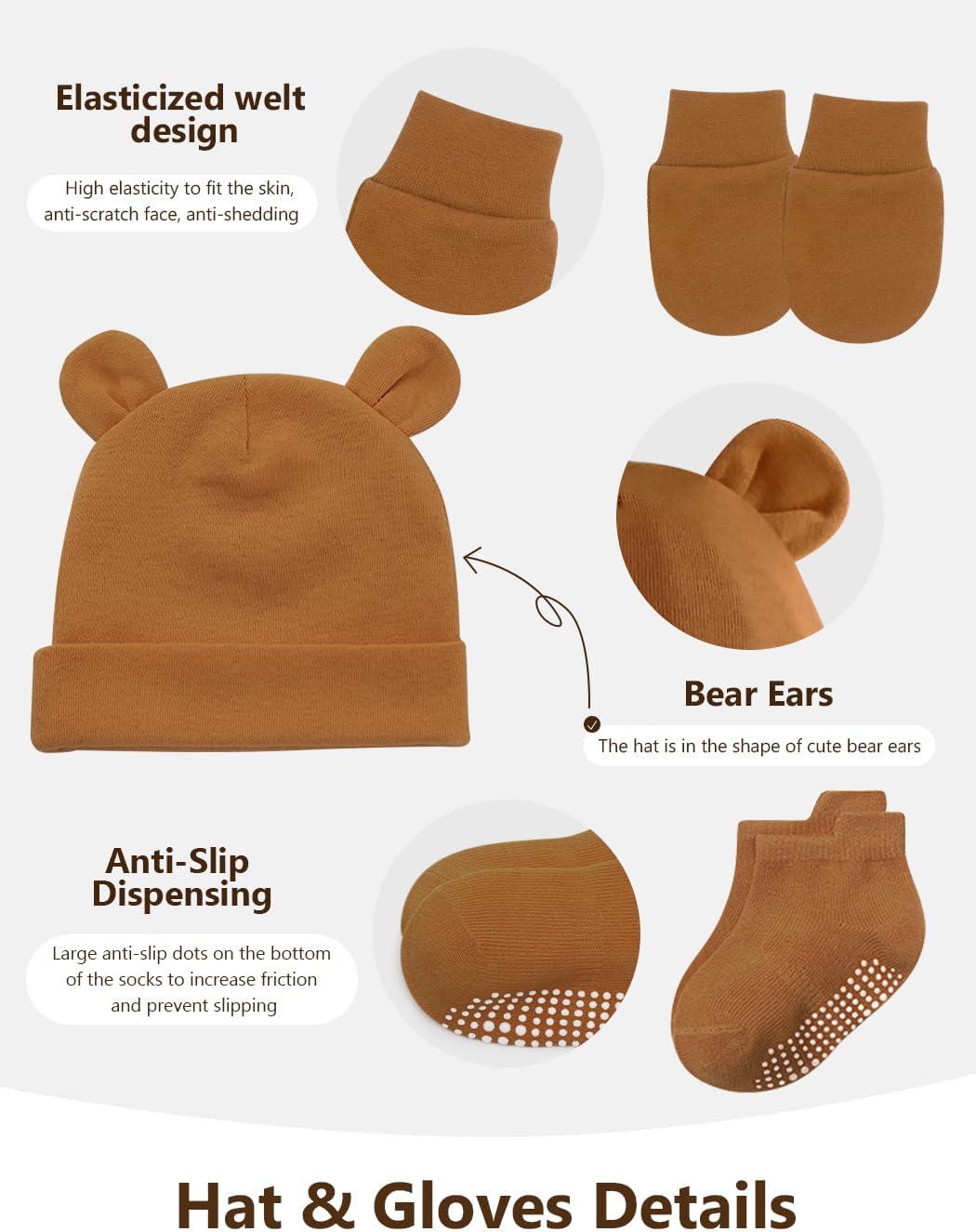 ZURLEFY Newborn Baby Hat Socks Mittens Set